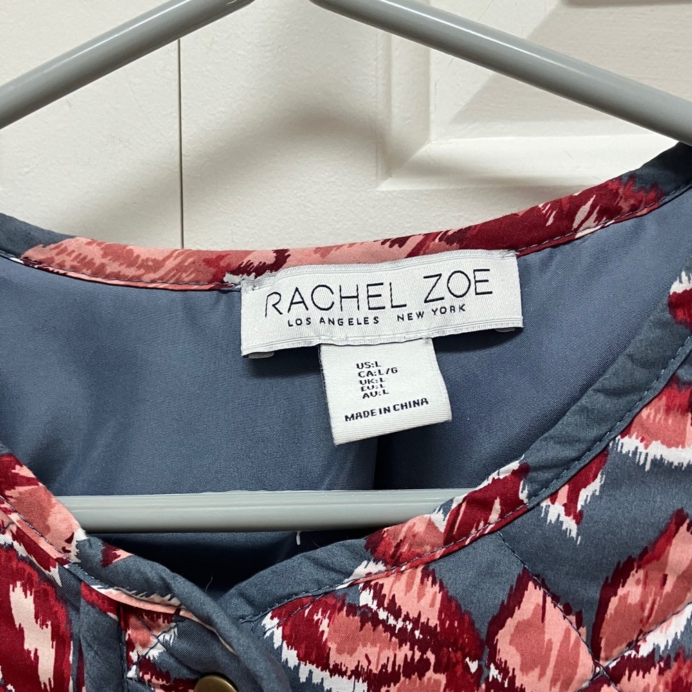 Rachel Zoe quilted collarless patch pocket jacket, floral, wine red & grey L - Picture 3 of 12